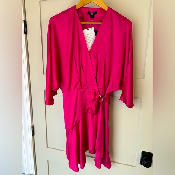 MARCIANO Guess AMERA WRAP DRESS SOLID JEALOUS PINK NWT Size 4 - Picture 4 of 11